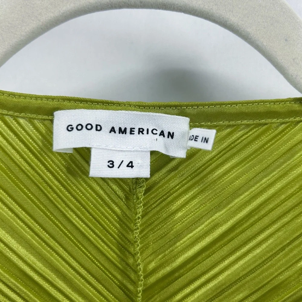 Good American Always Fits Plisse Ruched Maxi Dress Chartrusse Size 3-4 - Picture 7 of 7